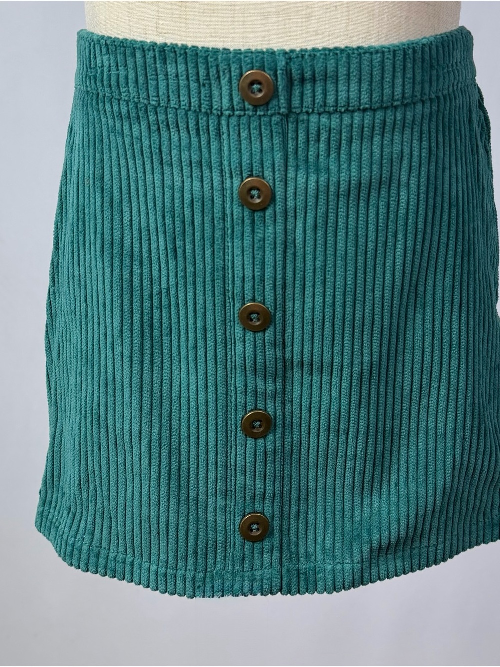 Source Unknown Teal Corduroy Button-Front Mini Skirt